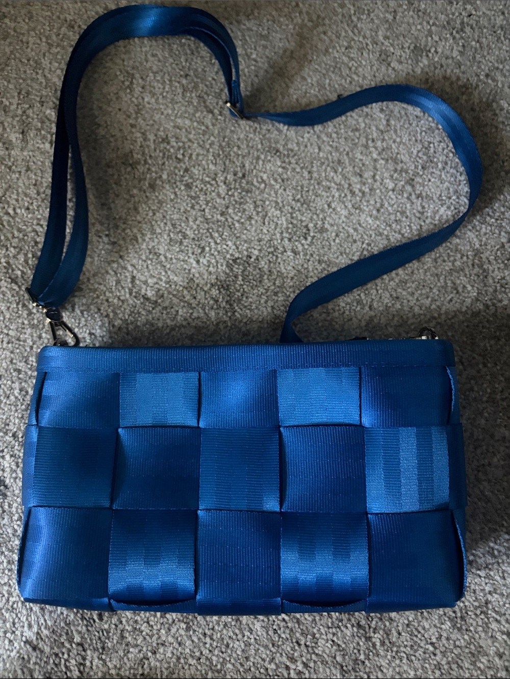 Harveys Blue Seatbelt Woven Crossbody Bag convertible clutch